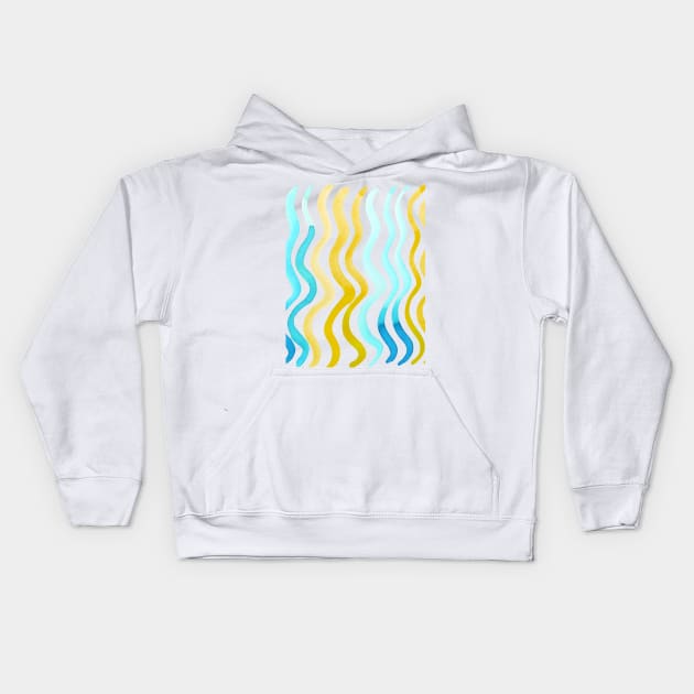 Wavy lines - yellow and aqua Kids Hoodie by wackapacka